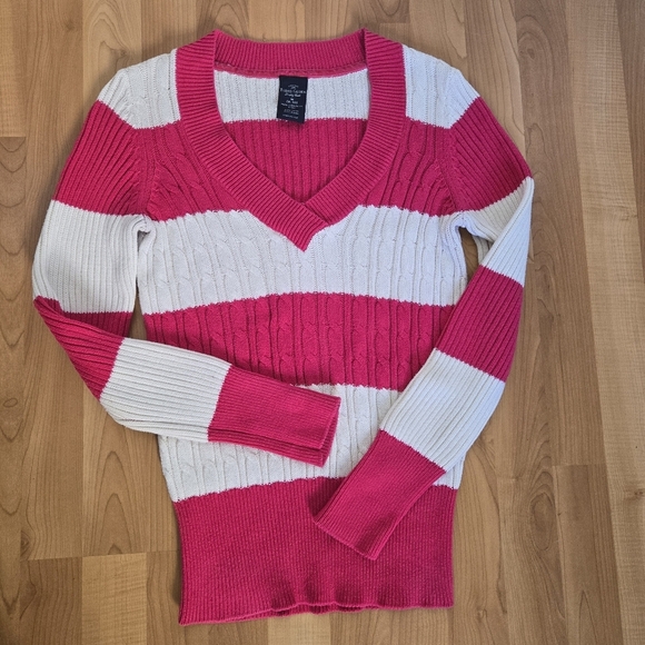 Faded Glory Y2K Striped Cable Knit Sweater Women's M Vtg Mean Girls Preppy - Picture 7 of 10